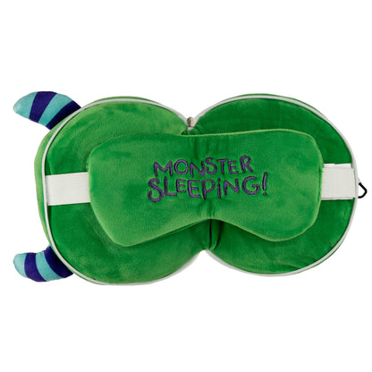 Puckator Relaxeazzz Green Monstarz Monster Round Plush Travel Pillow & Eye Mask - Sleep Eye Mask Masks - Kids Travel Accessories For Sleeping Airplane - Flight Plane Neck Pillow Pillows