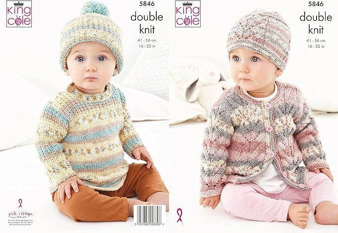 King Cole 5846 Knitting Pattern Baby Sweater Cardigan and Hats in Drifter for Baby DK