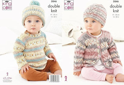 King Cole 5846 Knitting Pattern Baby Sweater Cardigan and Hats in Drifter for Baby DK