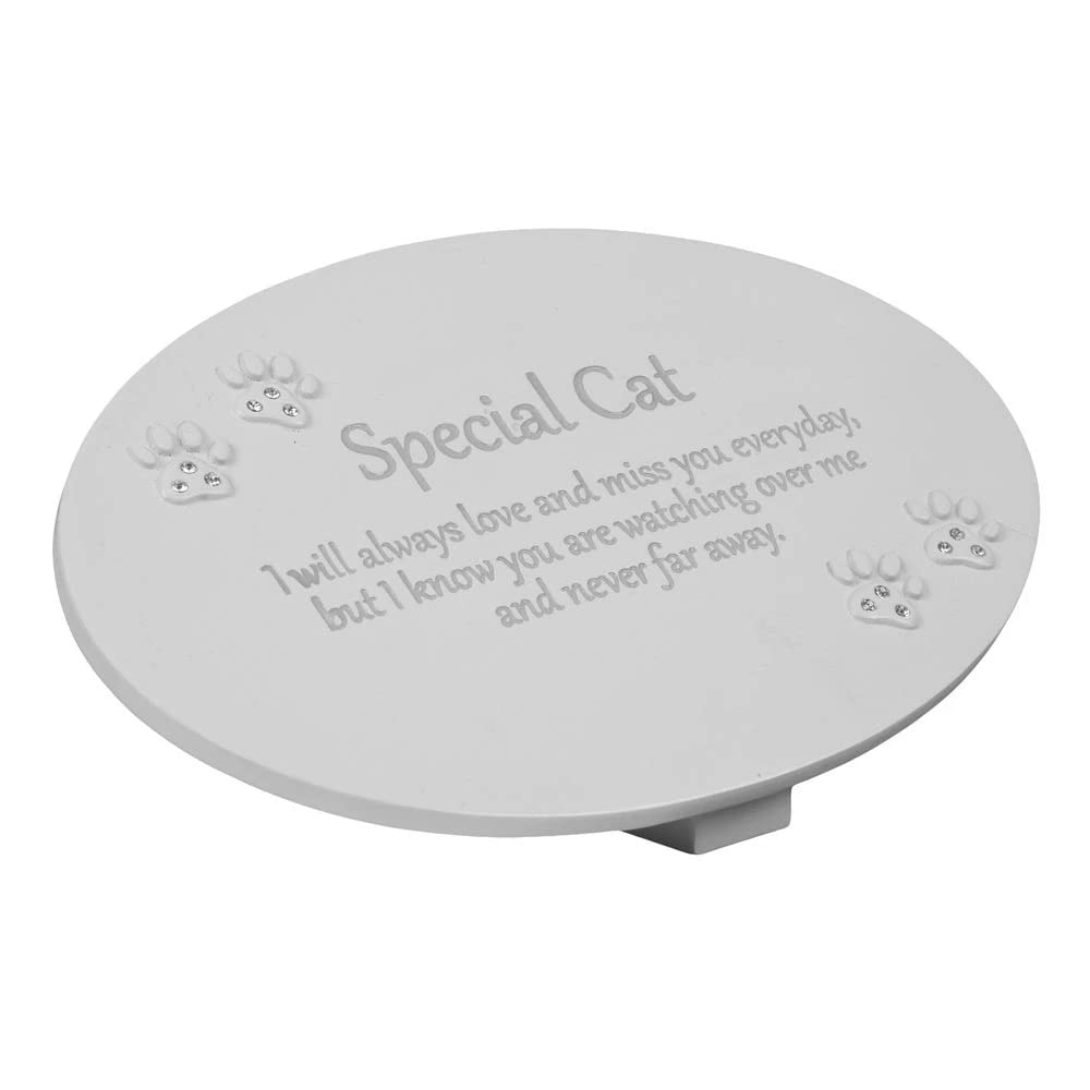 Juliana In Loving Memory 'Special Cat' Cream Oval Memorial Grave Plaque with Clear Crystal Paw Prints