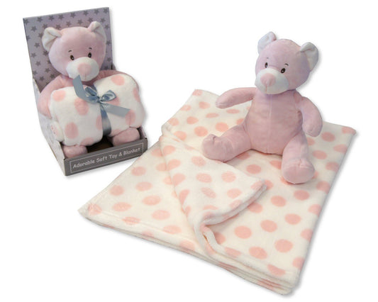 Baby Girls Soft Teddy Bear IBlanket - Boxed Gift Set