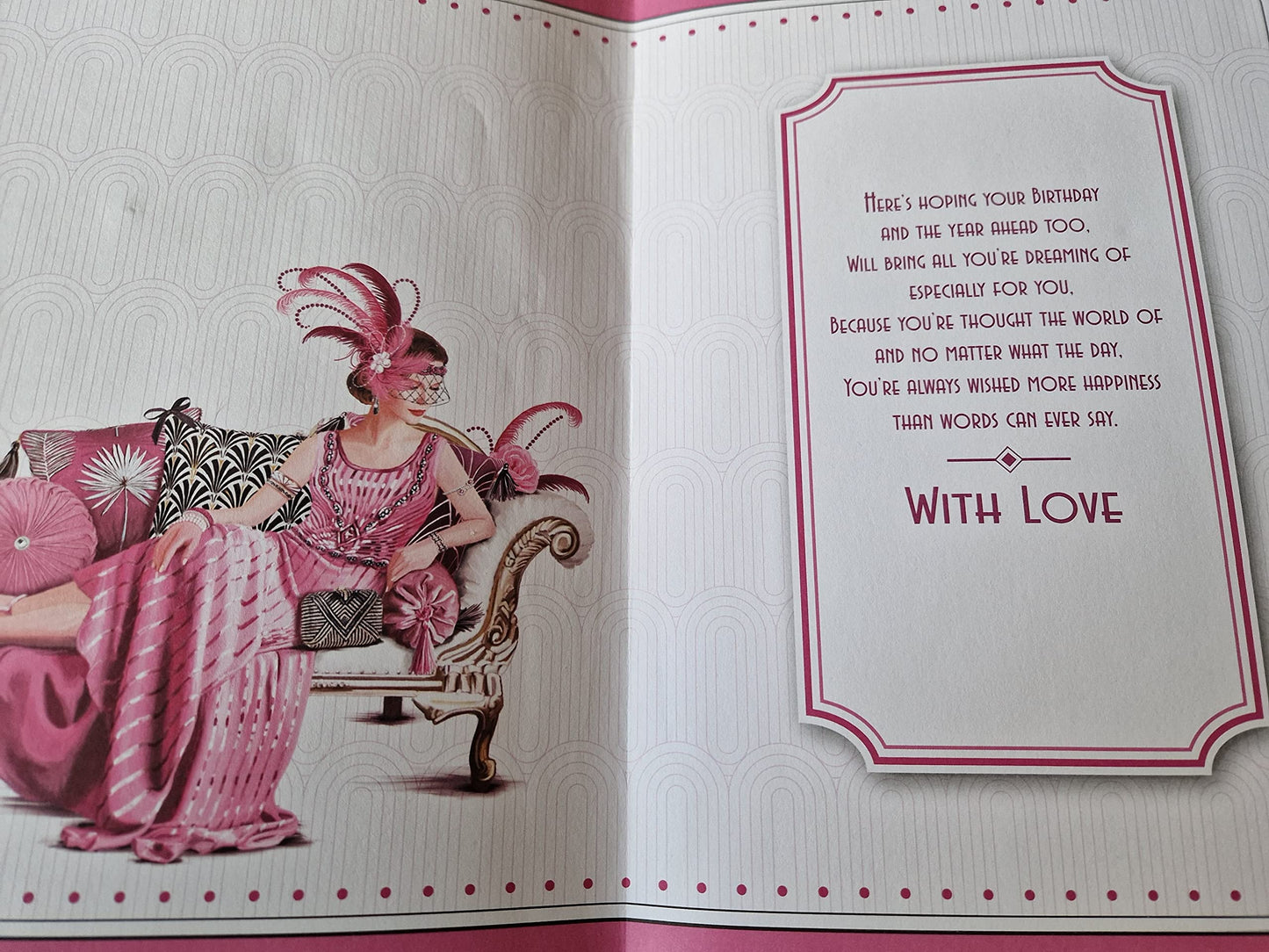 Art Deco Lady - Granddaughter - Glittered Birthday Card with Feather Detail