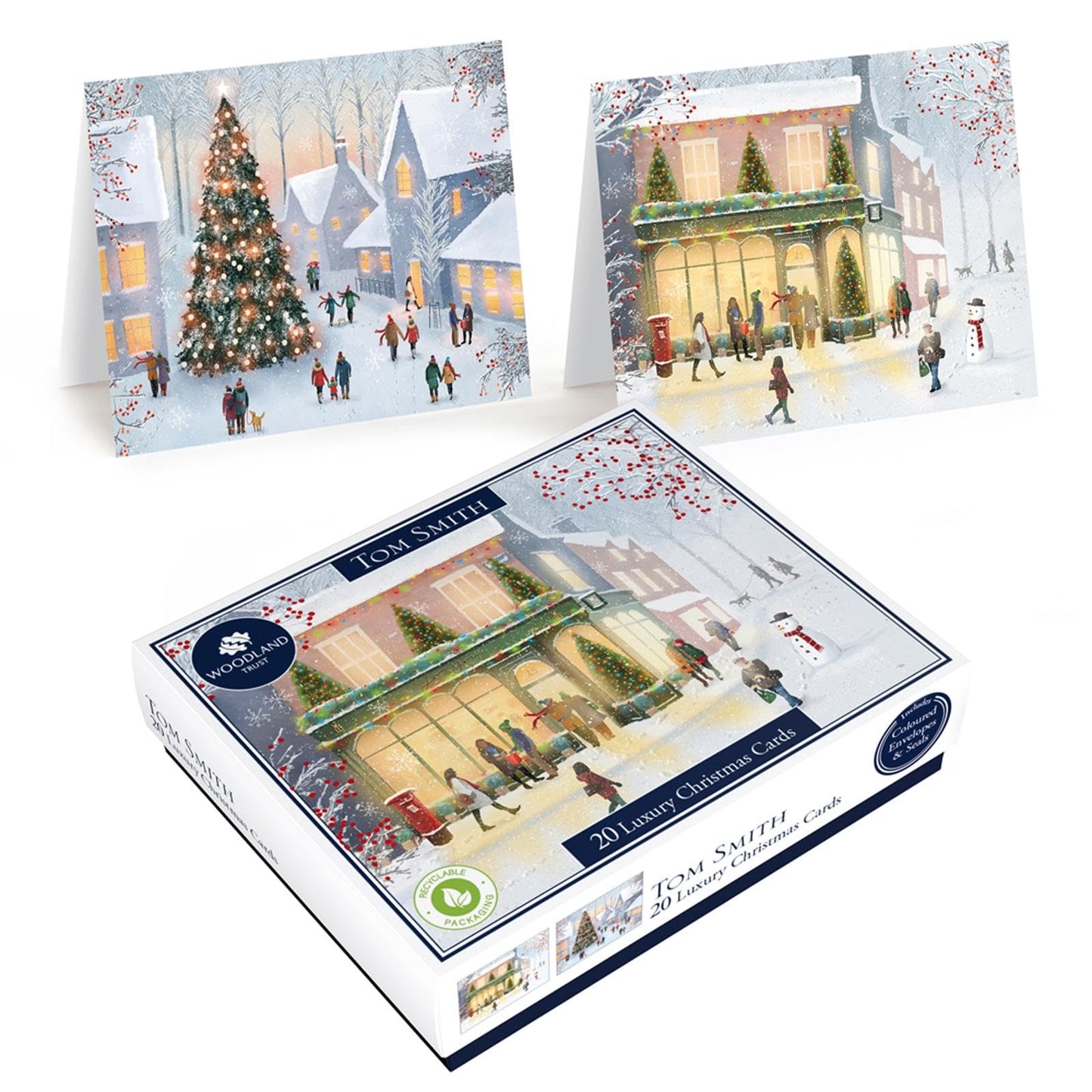 Luxury Christmas Cards Tom Smith Pack 20 Charity Boxed 2 Festive Xmas Designs