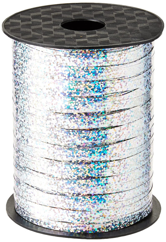 Eleganza Poly Curling Ribbon, Polyester, Holographic Silver, 5 mm x 250 yd
