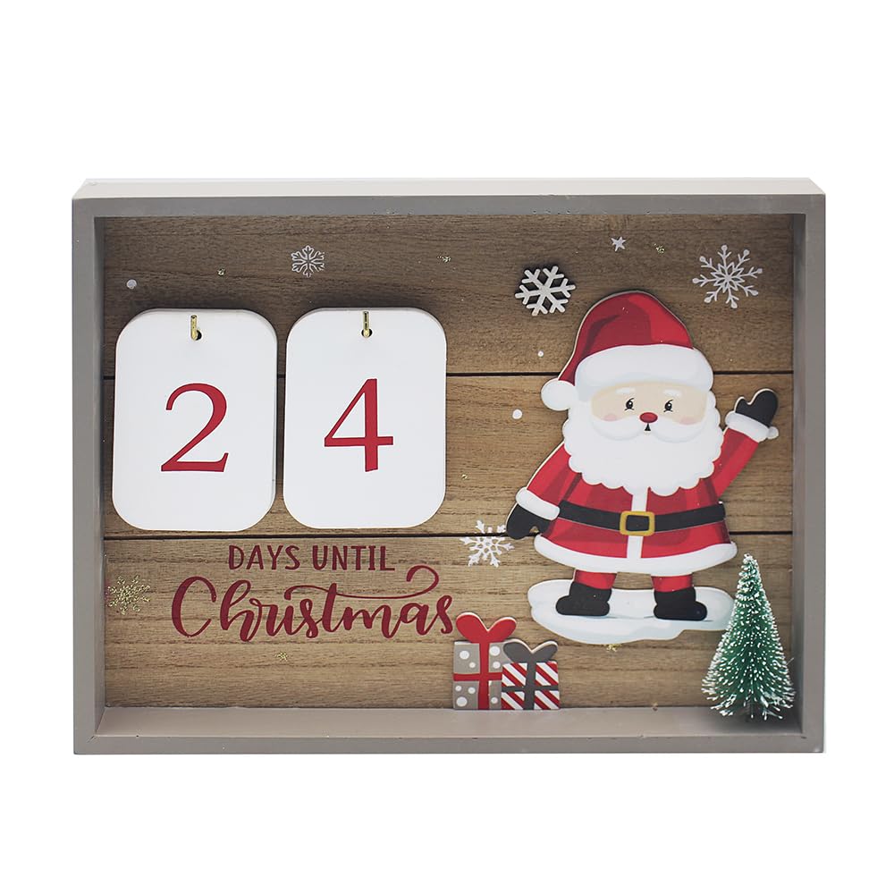 Lesser & Pavey Wooden Santa Christmas Countdown Calendar - 28cm - Gift Idea for Christmas Xmas - Santa Themed Calendar, UK Design, Christmas Advent Calendar