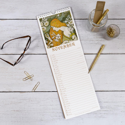 Art Nouveau Slim 2026 Wall Calendar | Monthly Planner with Elegant Art Nouveau Artwork | Classic Decorative Style | Wire Bound with Hanging Loop