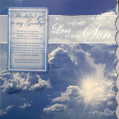 Sad Loss of Son - Deepest Sympathy Card + Detachable Pocket Keepsake