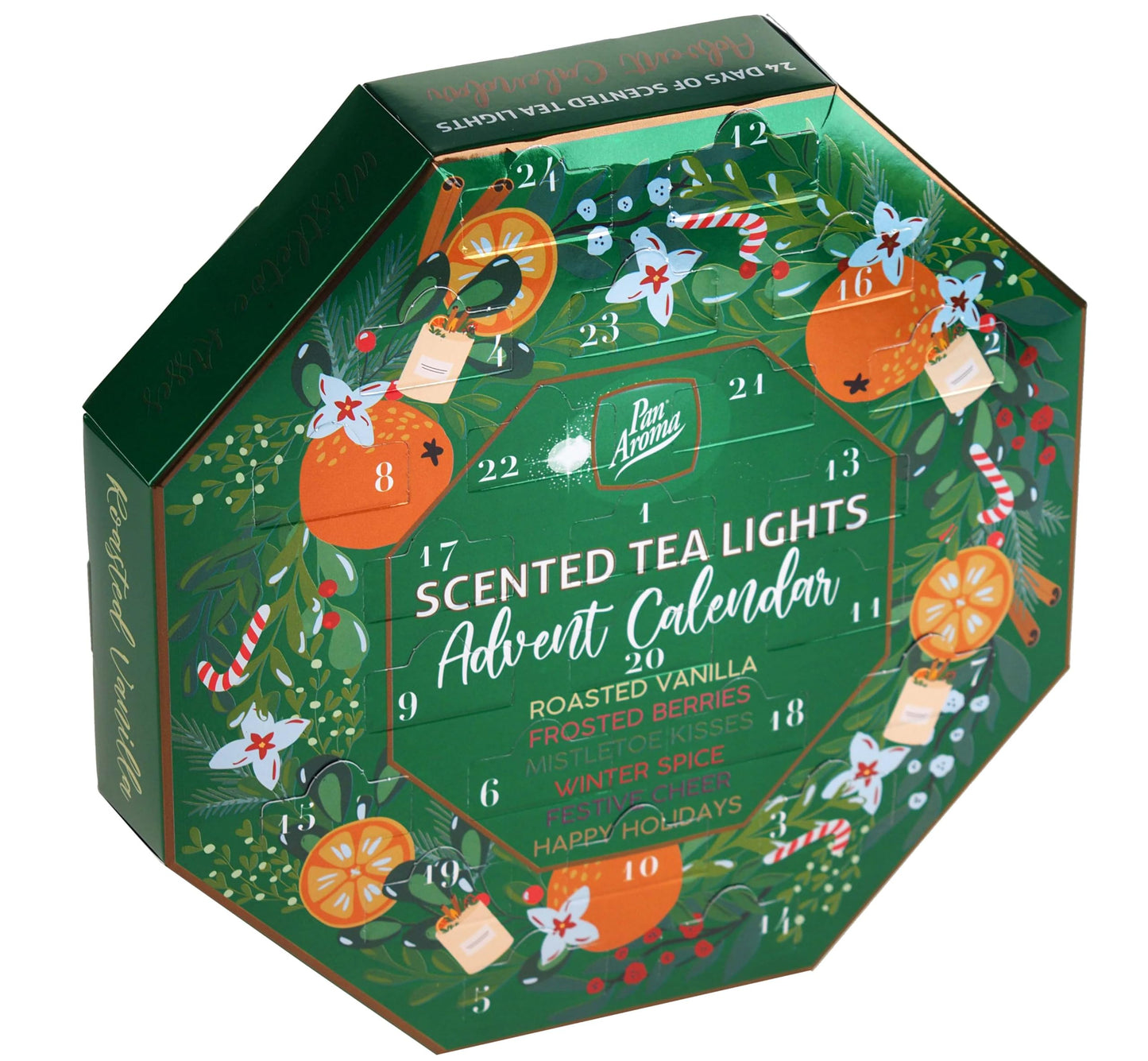 Pan Aroma Christmas Tea Light Candle Advent Calendar 24 Festive Countdown Scented Tea Light Candles,Green