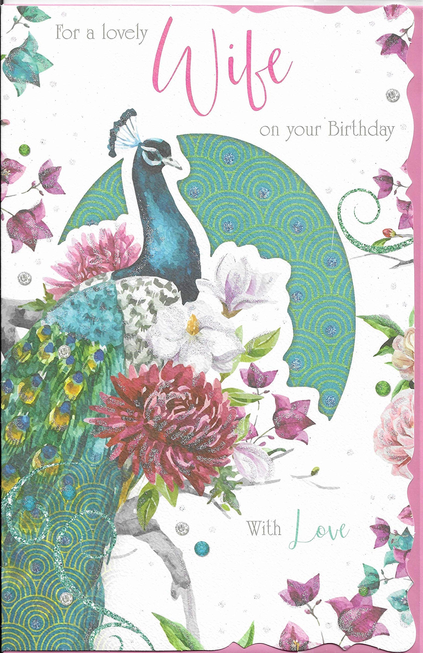 WIFE BIRTHDAY CARD***BEAUTIFUL PEACOCK***LARGE 1 X 7 INCHES**AG1