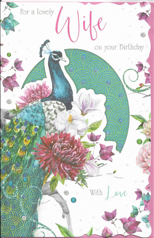 WIFE BIRTHDAY CARD***BEAUTIFUL PEACOCK***LARGE 1 X 7 INCHES**AG1