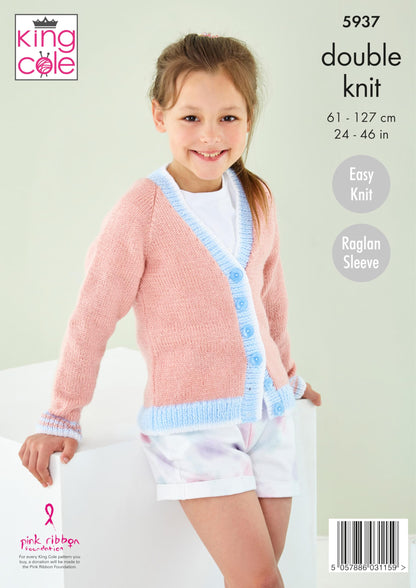 King Cole Ladies & Girls DK Knitting Pattern Easy Knit Sweater & Cardigan (5937)
