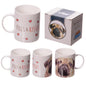 Puckator MUG184 Mug with Pug and Kisses Design - Fine Porcelain - White/Beige/Black