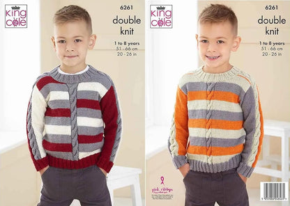 King Cole Kids Double Knit Knitting Pattern Boys Cable Detail Sweaters (6261)