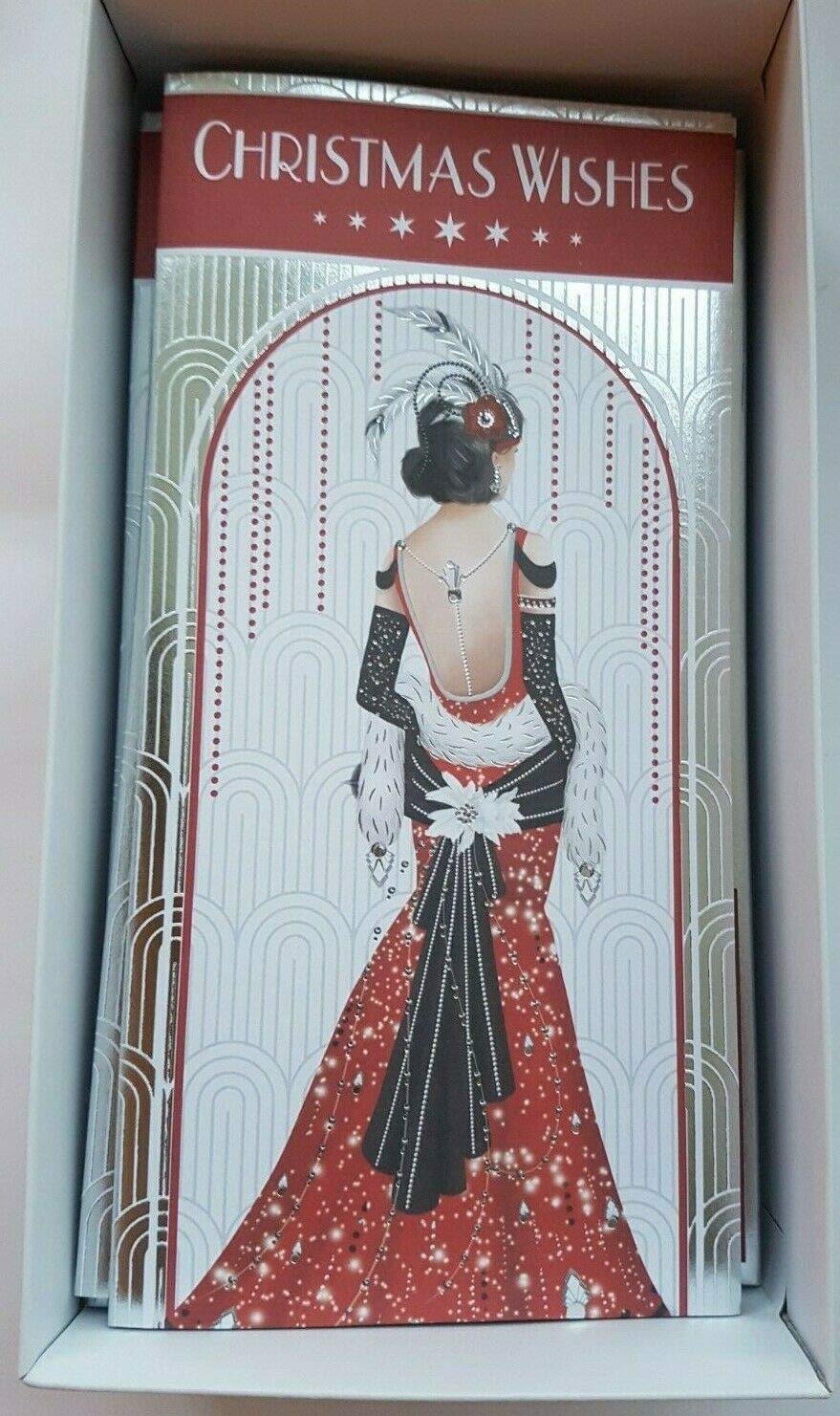 Prelude Art Deco - Box of 18 Glittered Slim Christmas Cards
