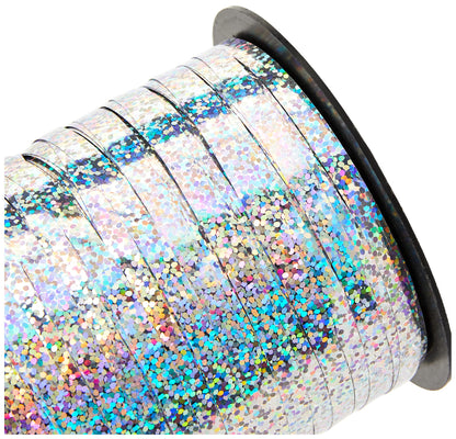Eleganza Poly Curling Ribbon, Polyester, Holographic Silver, 5 mm x 250 yd