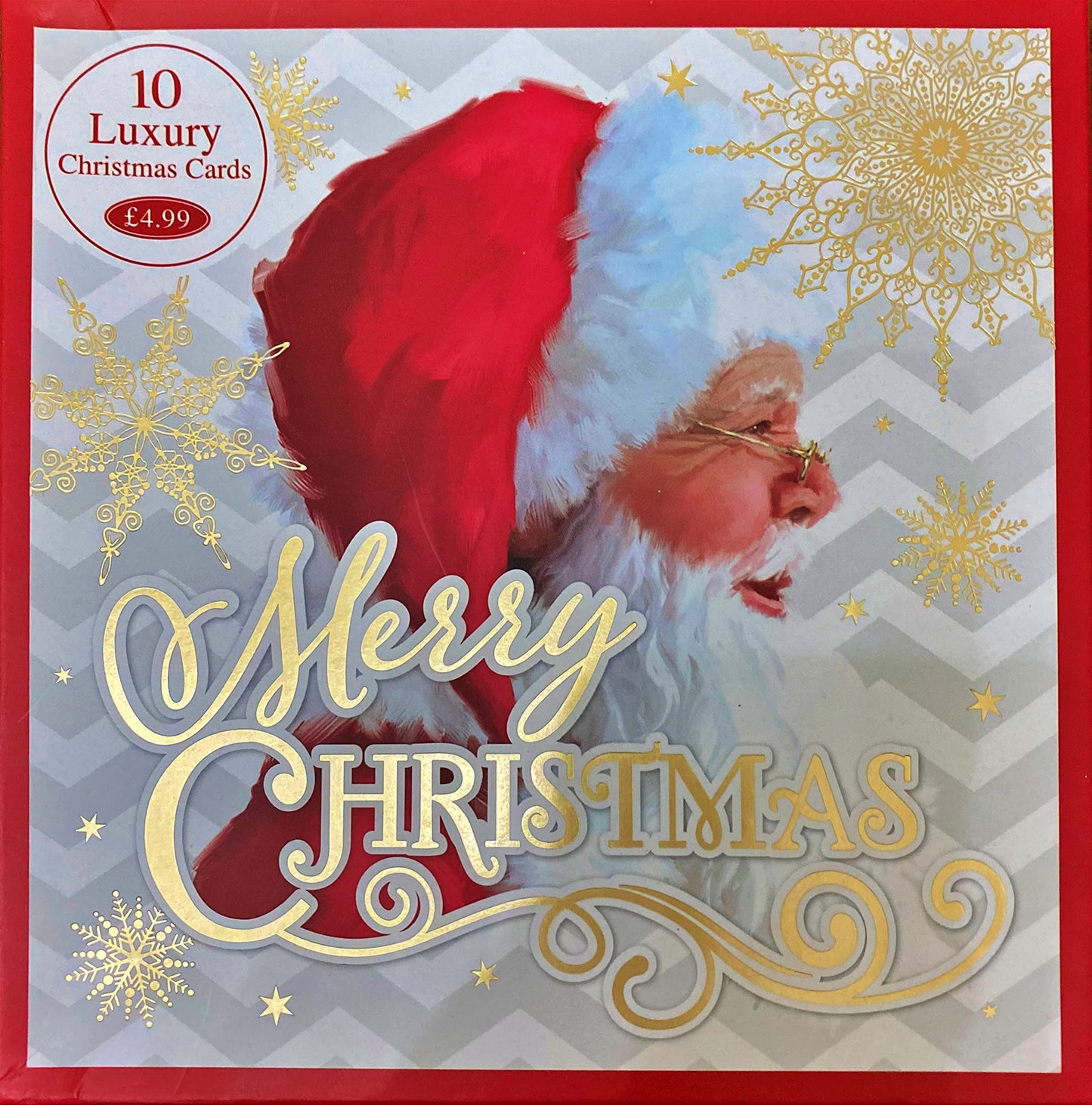 BOX OF 10 LUXURY CHRISTMAS CARDS 'MERRY CHRISTMAS' WITH PHOTO OF SANTA