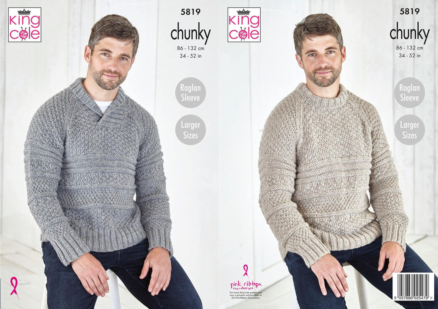 King Cole 5819 Knitting Pattern Mens Round Neck and Collared Sweaters in Big Value Chunky