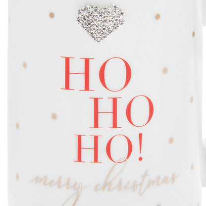 Mad Dots Gift Boxed Christmas Mug Cup with Diamante Heart - Ho Ho Ho