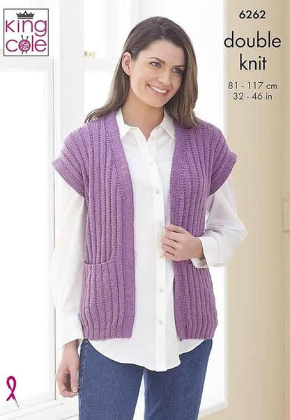 King Cole Ladies Double Knitting Pattern Womens Sweater & Sleeveless Jacket (6262)
