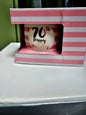 happy 70th   birthday   pink stripped mug