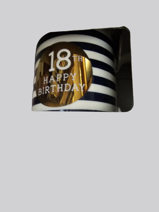 HAPPY 18TH STRIPPED BOXED BIRTHDAY MUG