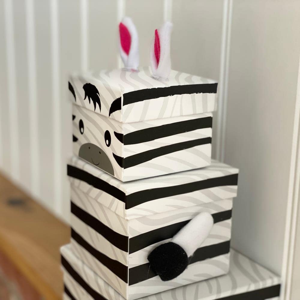 Luck and Luck Stackable Zebra Animal Gift Boxes, Childrens Nested Box, Zebra Gift Box, 3 Tier Nest Stacking Box, Kids Novelty Birthday Gift Box