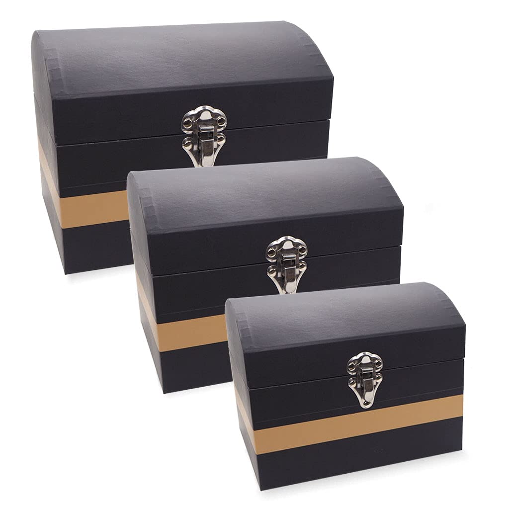 Gift Box Mini Chest Set Of 3 Black & Gold