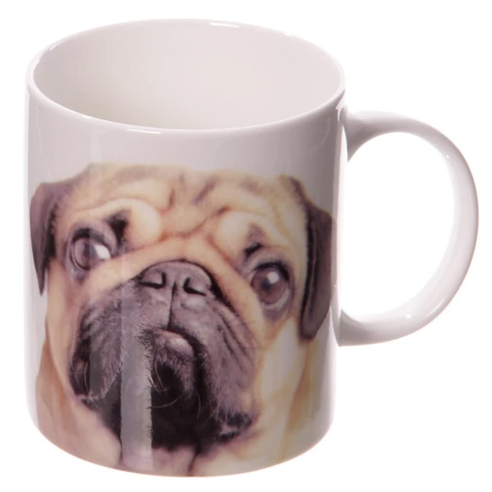 Puckator MUG184 Mug with Pug and Kisses Design - Fine Porcelain - White/Beige/Black
