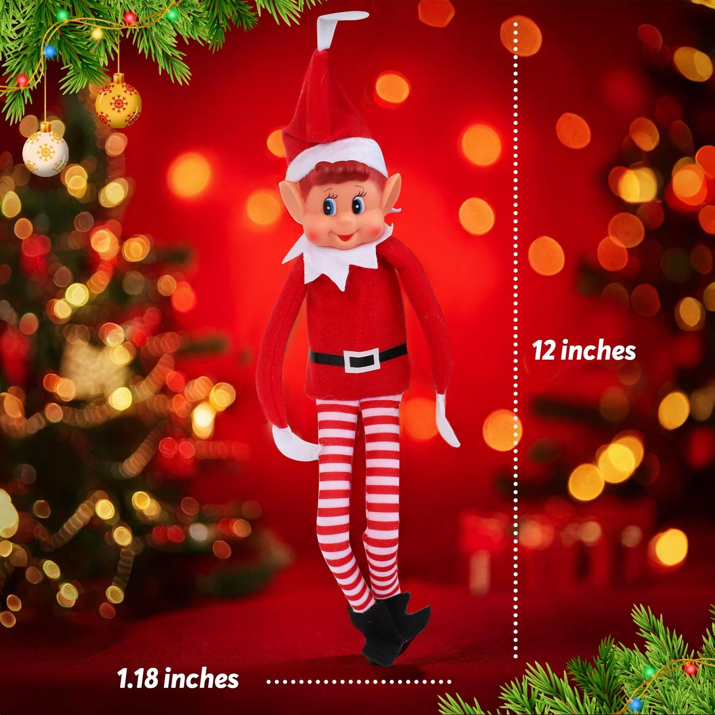 Elves Behavin' Badly Charming Red Long Leg Soft Body Vinylface Girl Elf with Hat - 30 cm