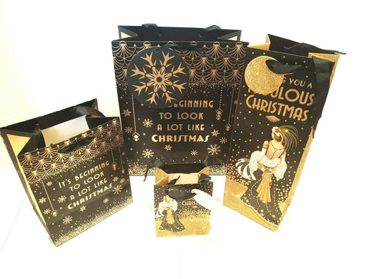 - Art Deco Gift Bags - Set of 4 Christmas Bags & Tags - Small, Medium, Bottle & Large
