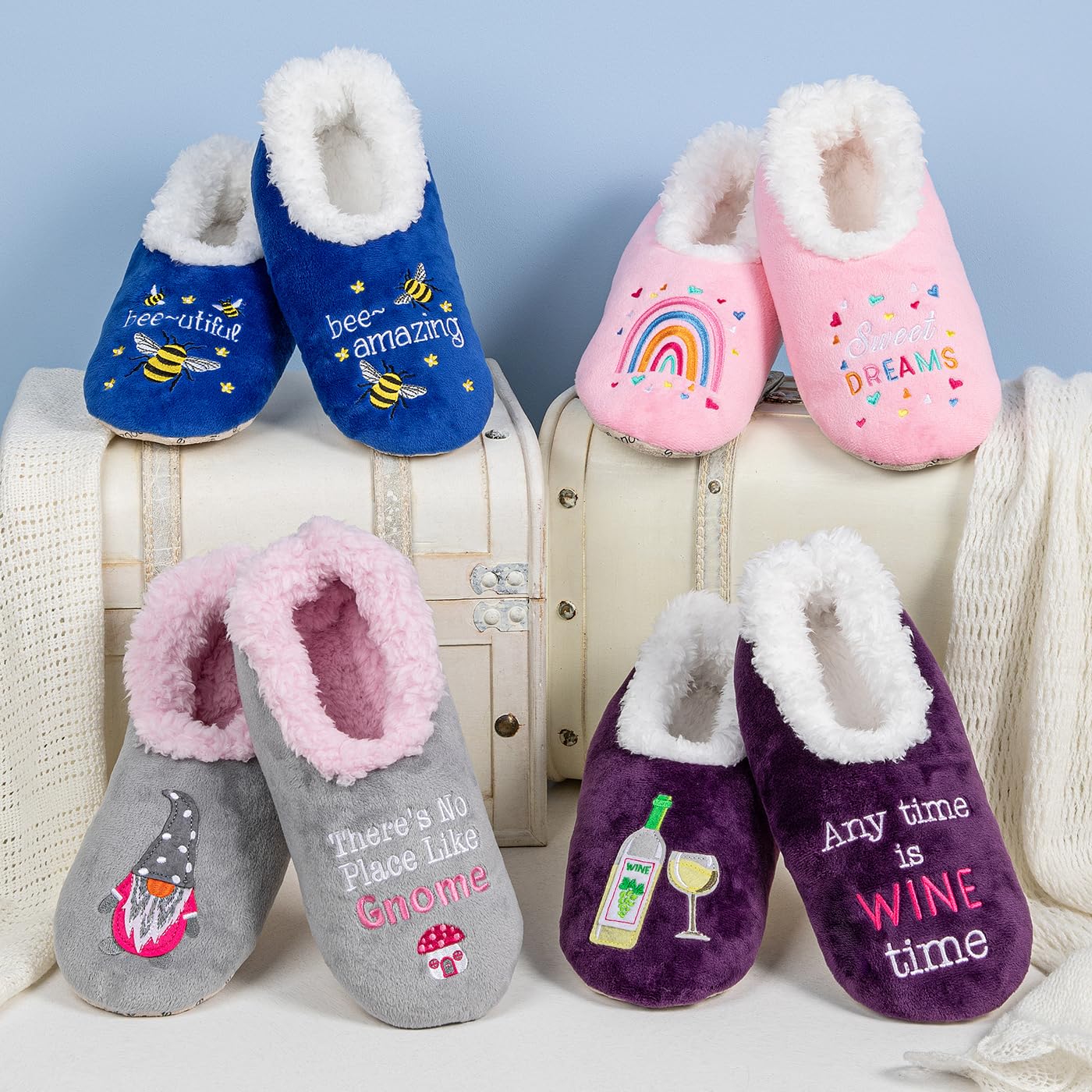 Snoozies! Womens Collection Pairables Womens Slippers Super Soft Sherpa Fleece Non Slip Sole Ladies Sizes 3-9