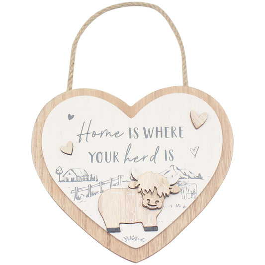 Lesser & Pavey Love & Affection Highland Cow Wooden Plaque