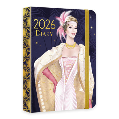 Claire Coxon Art Deco 2026 A6 Weekly Diary | Compact Hardback Organiser with Elastic Closure | Stylish Week-to-View Planner