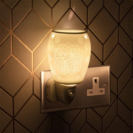 lesser and pavey LP47145 Ceramic Desire Aroma Plug In Warmer | Mandala Elephant design | 1 Pc, Cream