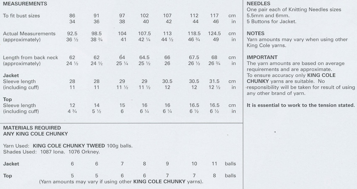 King Cole Ladies Knitting Pattern Womens Easy Knit Jacket & Top (4425)