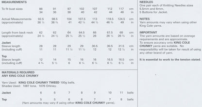 King Cole Ladies Knitting Pattern Womens Easy Knit Jacket & Top (4425)