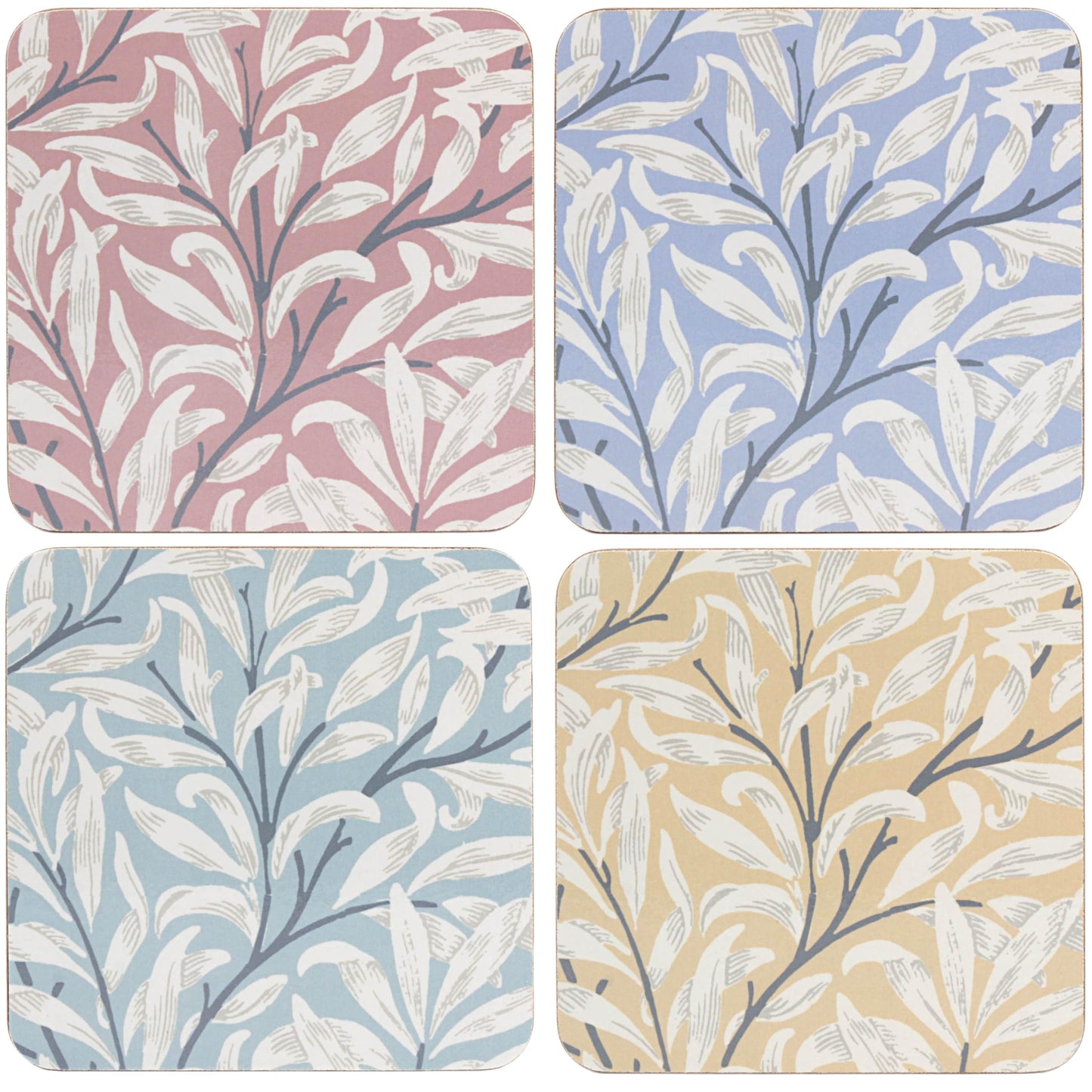 The Leonardo Collection Wm. Morris Assortments Wood Willow Bough Coasters Set 4 For Home & Office | Stylish Coasters For Kitchen & Dining | Durable Drinks Tabletops Accessories for Drinks & Tables