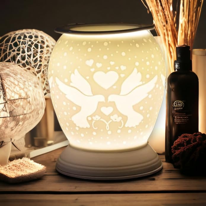 Porcelain Etched Aroma Lamp - Love Birds