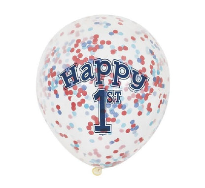 (6) 12IN NAUTICAL 1ST B/DAY CONFETTI BALLOONS
