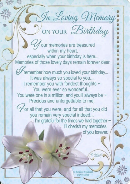 Xpress Yourself in loving memory on your birthday graveside card