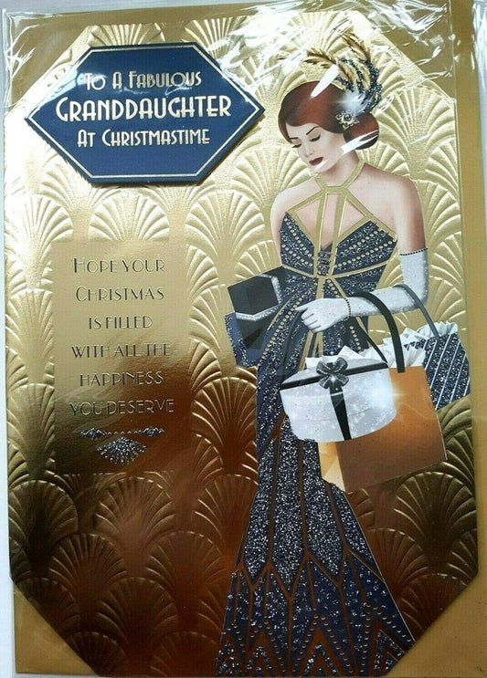 Art Deco - Love To a Fabulous Granddaughter - Large Golden Christmas Card