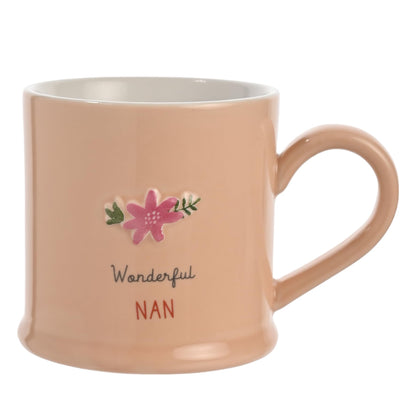 Celebrations - Love Life - 'Wonderful Nan' Family Birthday Celebration Ceramic Mug - Kitchen Gifting and Homeware for Tea, Coffee & Hot Drinks - 330ml / 11.15oz.