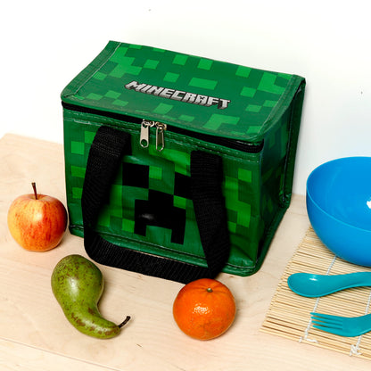 Puckator Cool Lunch Bag with Minecraft Creeper Design Made Out of Recycled Plastic Bottles - Insulated Lunch Bag for Women Men Children - Lunch Box Bag for Work & School - Beach Picnic Accessories