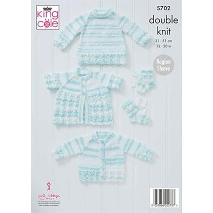King Cole 5702 Knitting Pattern Baby Cardigan Matinee Coat Sweater Bootees in Baby Stripe DK