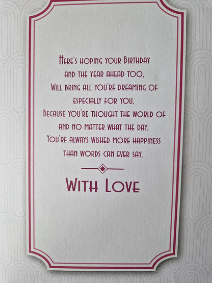 Art Deco Lady - Auntie - Glittered Birthday Card with Feather Detail
