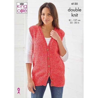 King Cole DK Knitting Pattern - 6135 Ladies Waistcoat &T unic