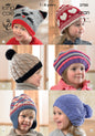 King Cole Knitting Pattern 3700 : Six Childrens Aran Hats (1-8 years)