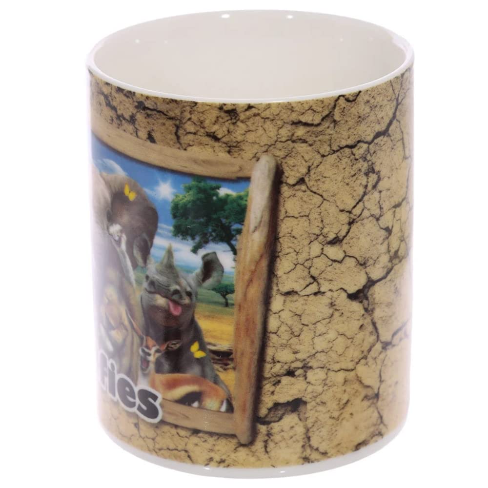 Puckator MUG230 Mug with African Animals Design Porcelain Beige/Blue/Black/Grey