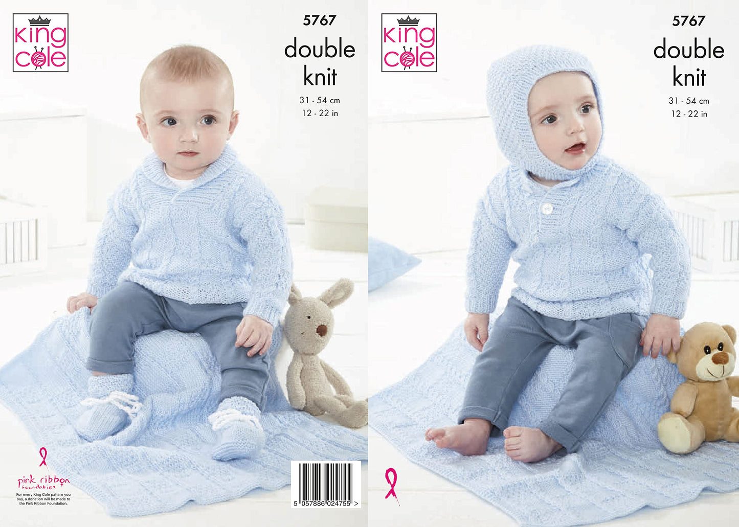 King Cole Baby DK Double Knit Knitting Pattern Blanket Sweaters Balaclava Helmet & Bootees (5767)