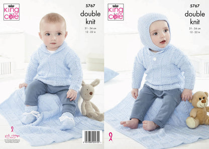 King Cole Baby DK Double Knit Knitting Pattern Blanket Sweaters Balaclava Helmet & Bootees (5767)
